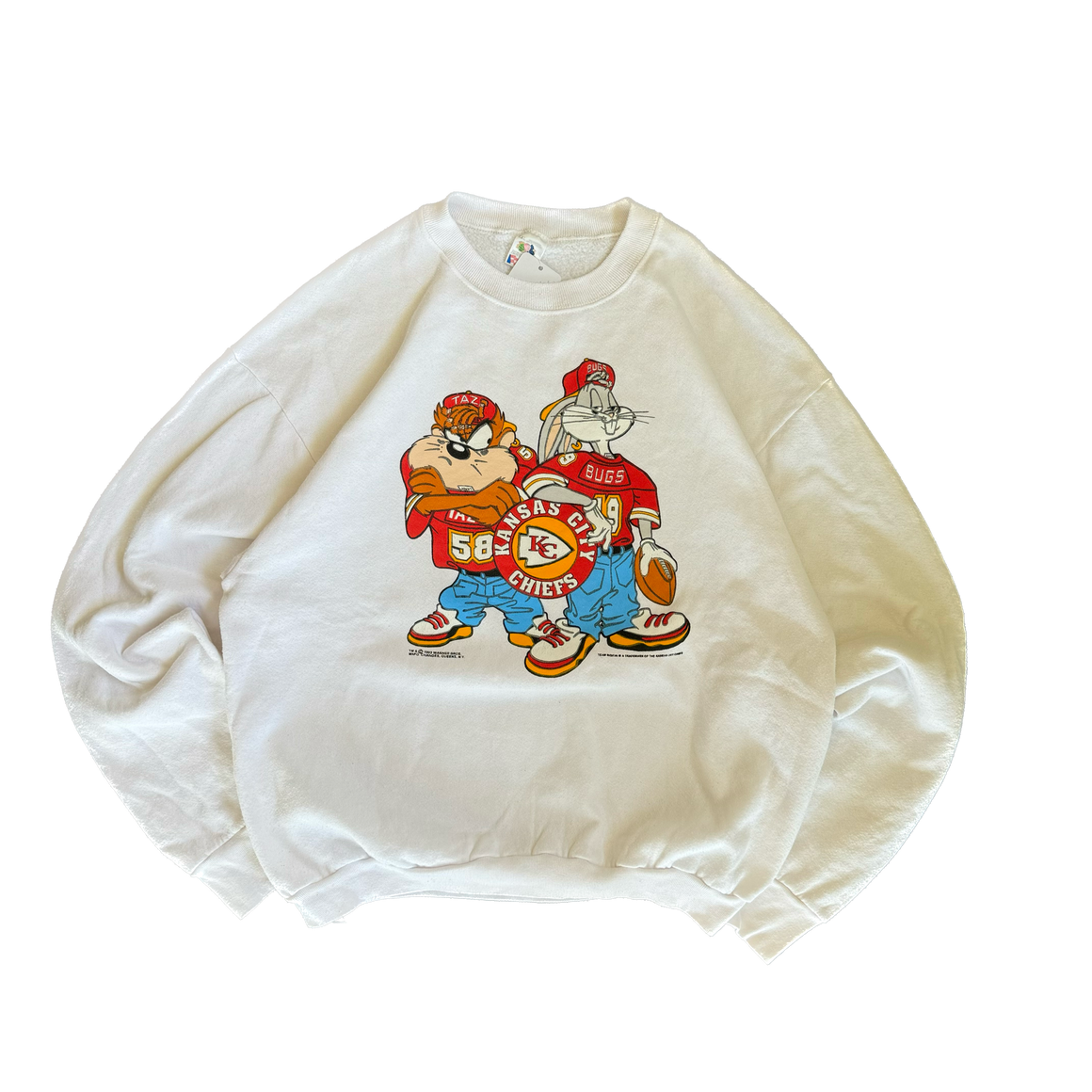 WESTSIDE STOREY VINTAGE | VINTAGE 90'S KC CHIEFS OVERSIZED CLEAN LOONEY TUNES SWEATSHIRT - WHITE