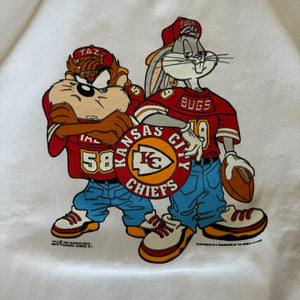 WESTSIDE STOREY VINTAGE | VINTAGE 90'S KC CHIEFS OVERSIZED CLEAN LOONEY TUNES SWEATSHIRT - WHITE - Westside Storey