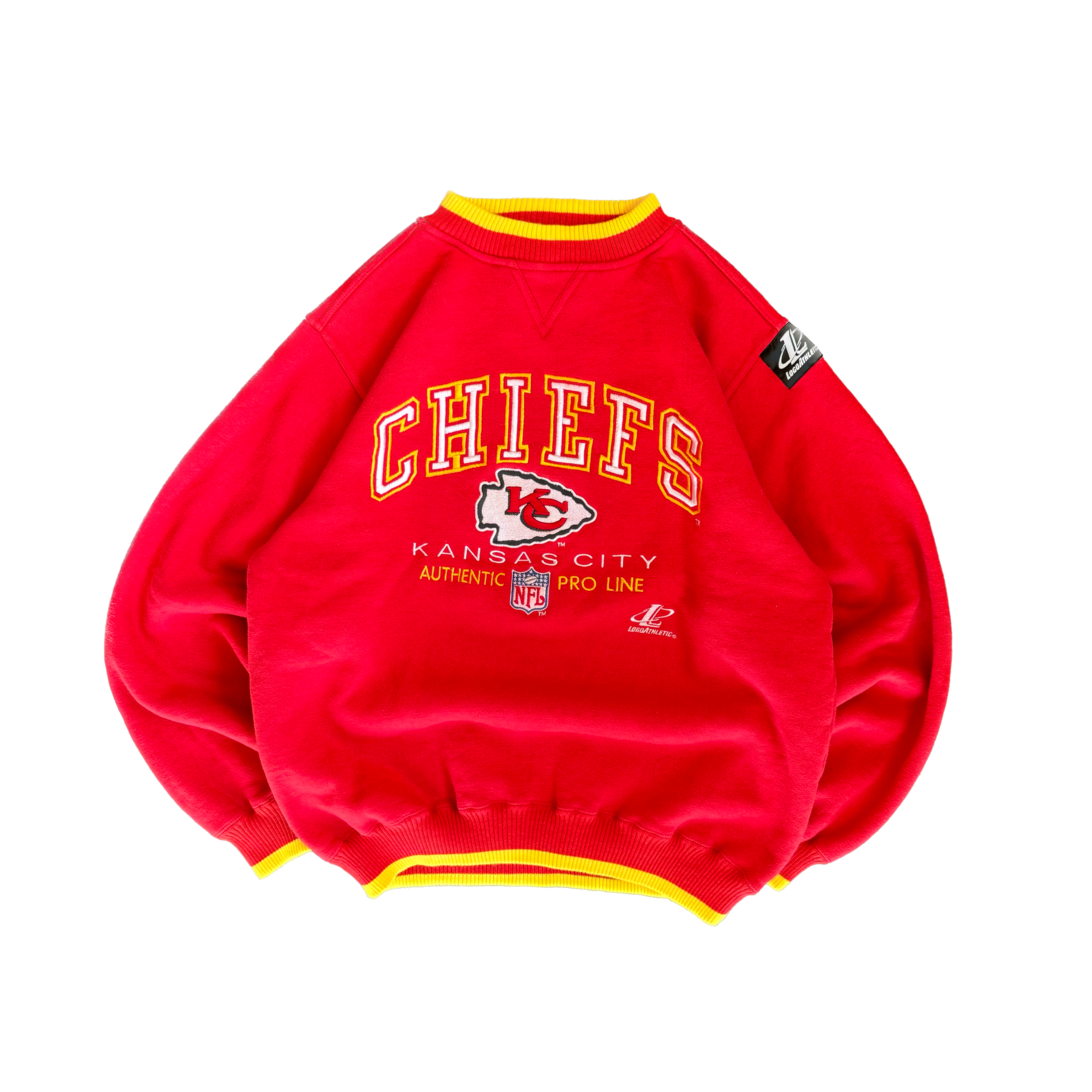 WESTSIDE STOREY VINTAGE | VINTAGE 90'S KC CHIEFS PROLINE LOGOATHLETIC HEAVY EMBROIDERED SWEATSHIRT - RED - Westside Storey