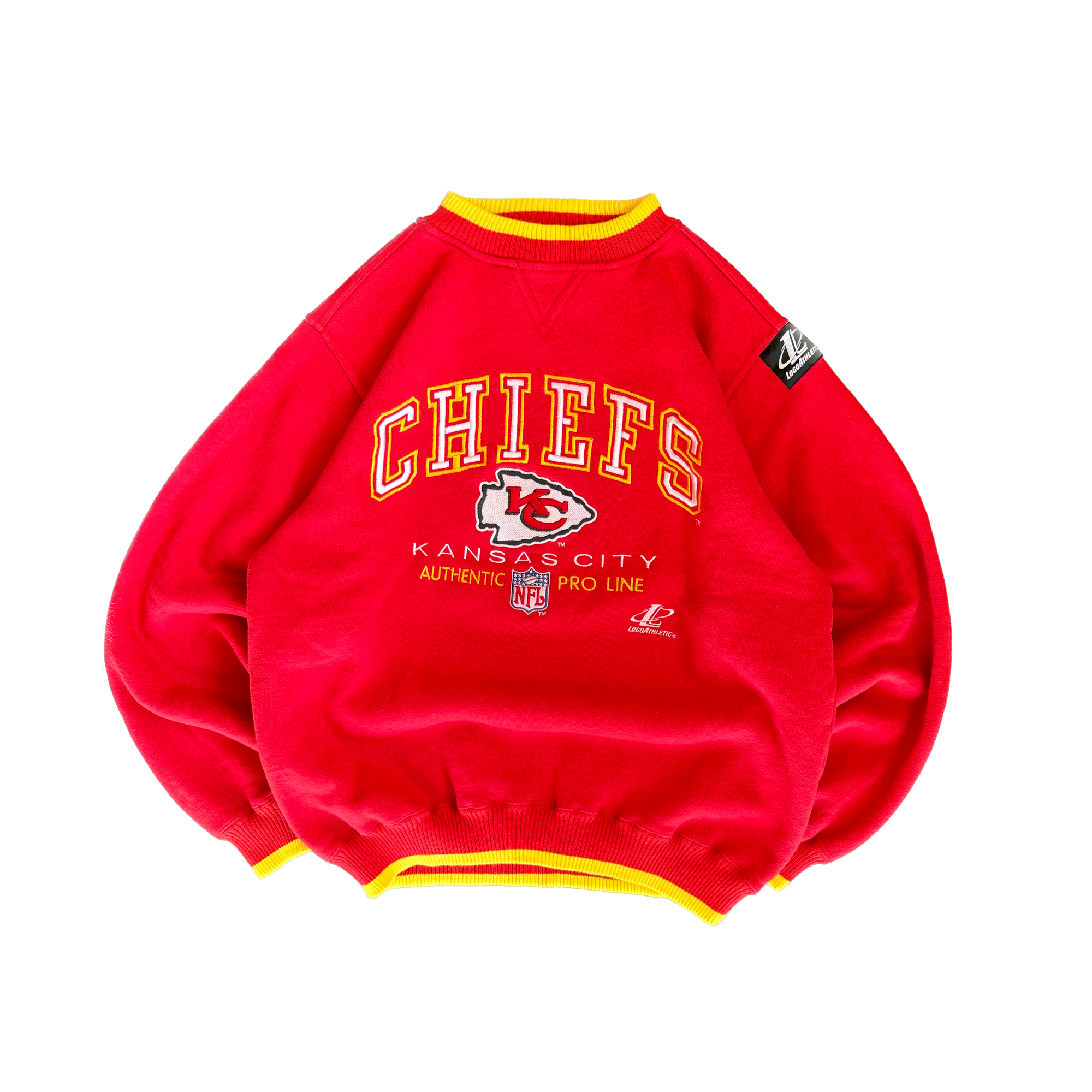 WESTSIDE STOREY VINTAGE | VINTAGE 90'S KC CHIEFS PROLINE LOGOATHLETIC HEAVY EMBROIDERED SWEATSHIRT - RED - Westside Storey
