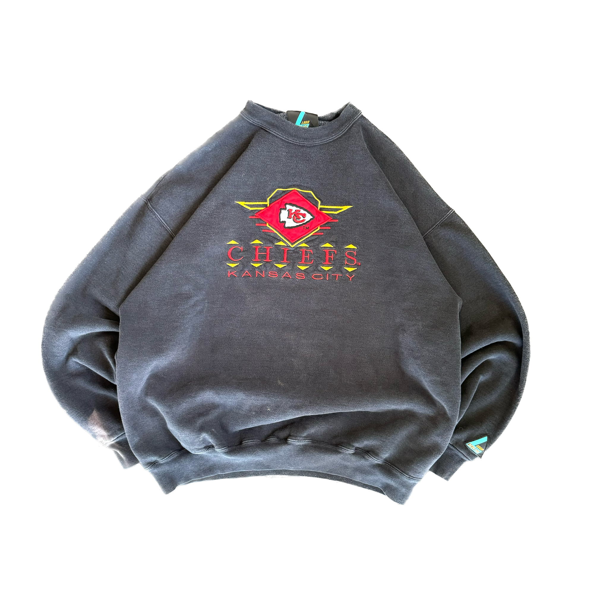 WESTSIDE STOREY VINTAGE | VINTAGE 90'S KC CHIEFS LOGOATHLETIC HEAVY EMBROIDERED SWEATSHIRT *SMALL SPOTS- BLACK - Westside Storey