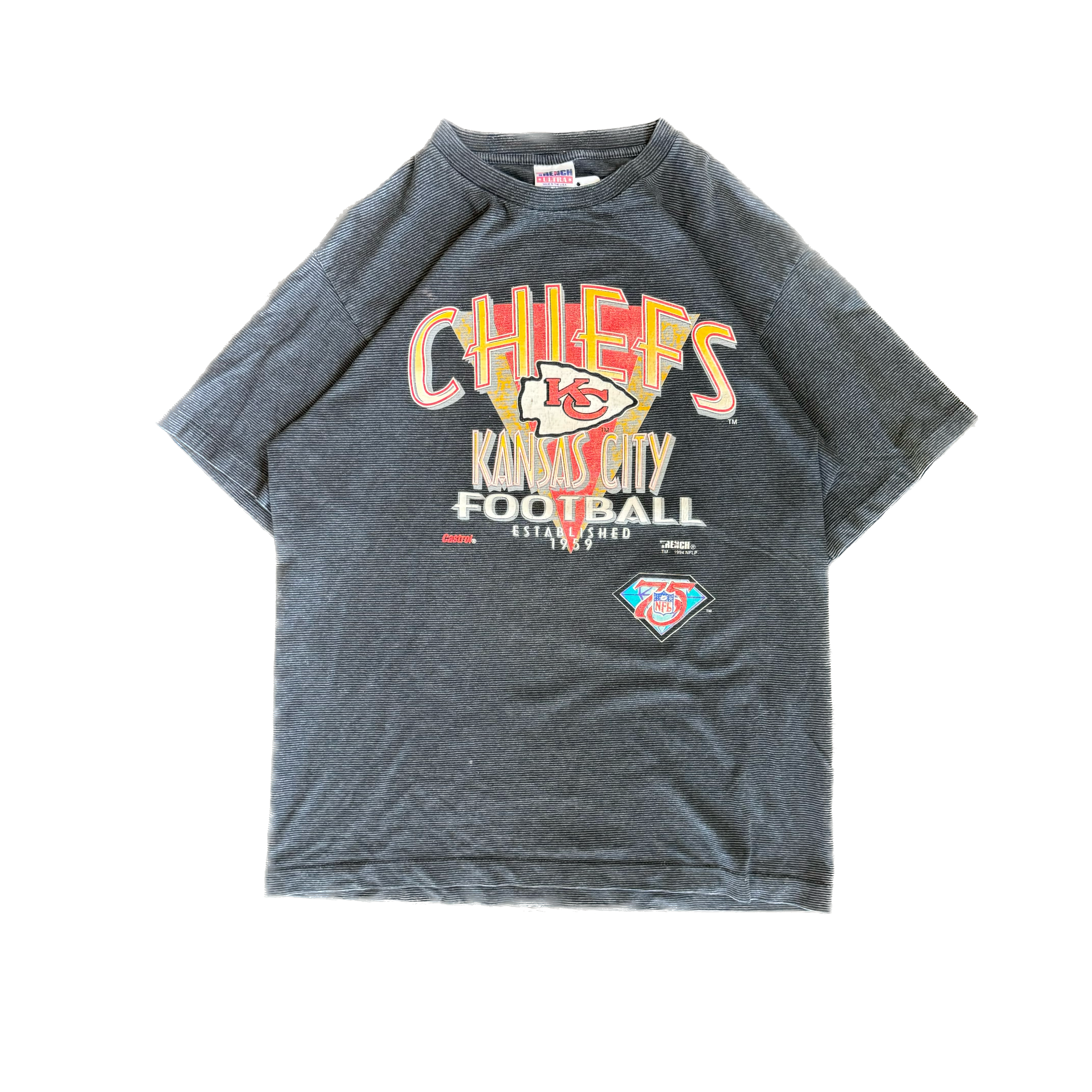 WESTSIDE STOREY VINTAGE | VINTAGE 90'S KC CHIEFS STRIPED BLACK T-SHIRT - BLACK - Westside Storey