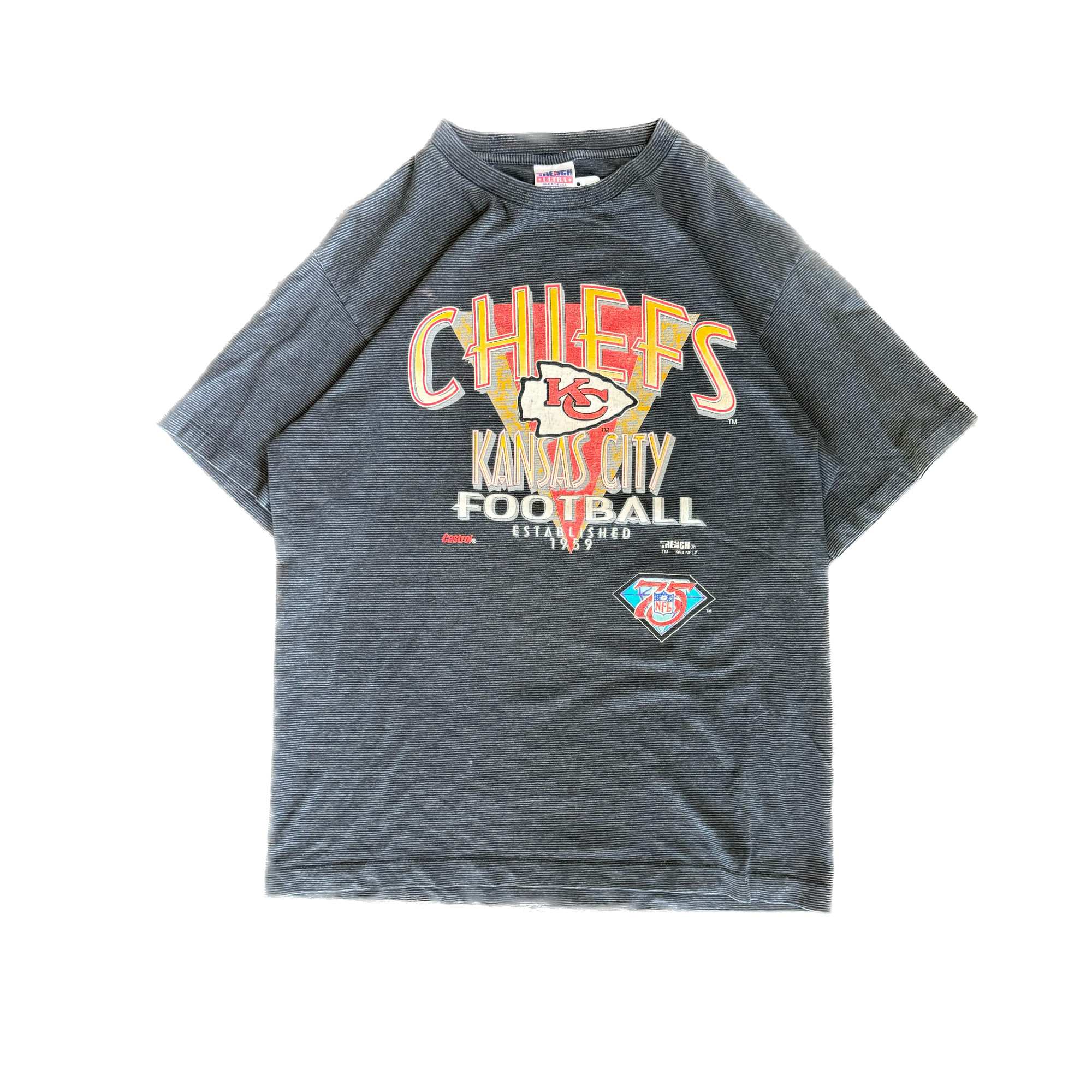 WESTSIDE STOREY VINTAGE | VINTAGE 90'S KC CHIEFS STRIPED BLACK T-SHIRT - BLACK - Westside Storey