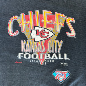 WESTSIDE STOREY VINTAGE | VINTAGE 90'S KC CHIEFS STRIPED BLACK T-SHIRT - BLACK - Westside Storey