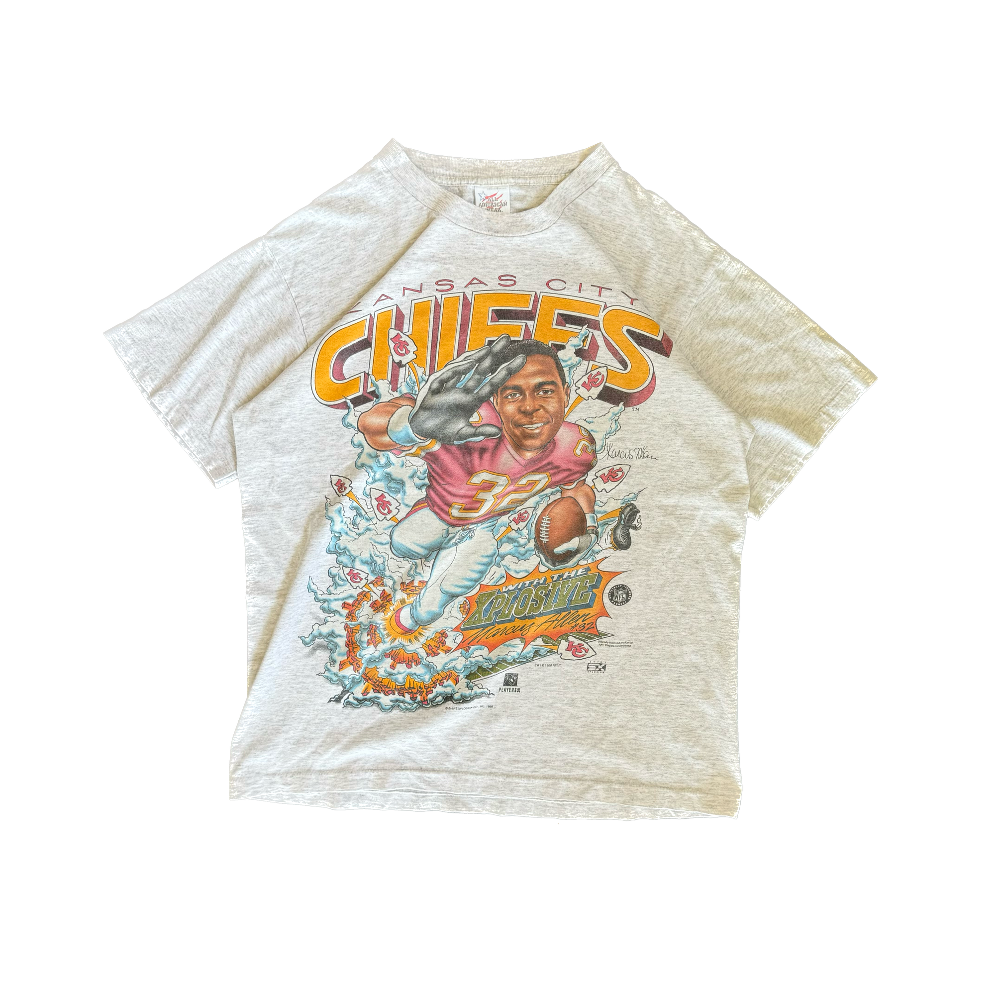 WESTSIDE STOREY VINTAGE | VINTAGE 1996 KC CHIEFS MARCUS ALLEN CARICATURE T-SHIRT - GRAY - Westside Storey