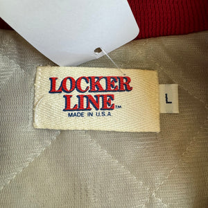 WESTSIDE STOREY VINTAGE | VINTAGE 90'S KC CHIEFS LOCKER LINE SPELLOUT AUTOGRAPH SATIN BOMBER - RED - Westside Storey