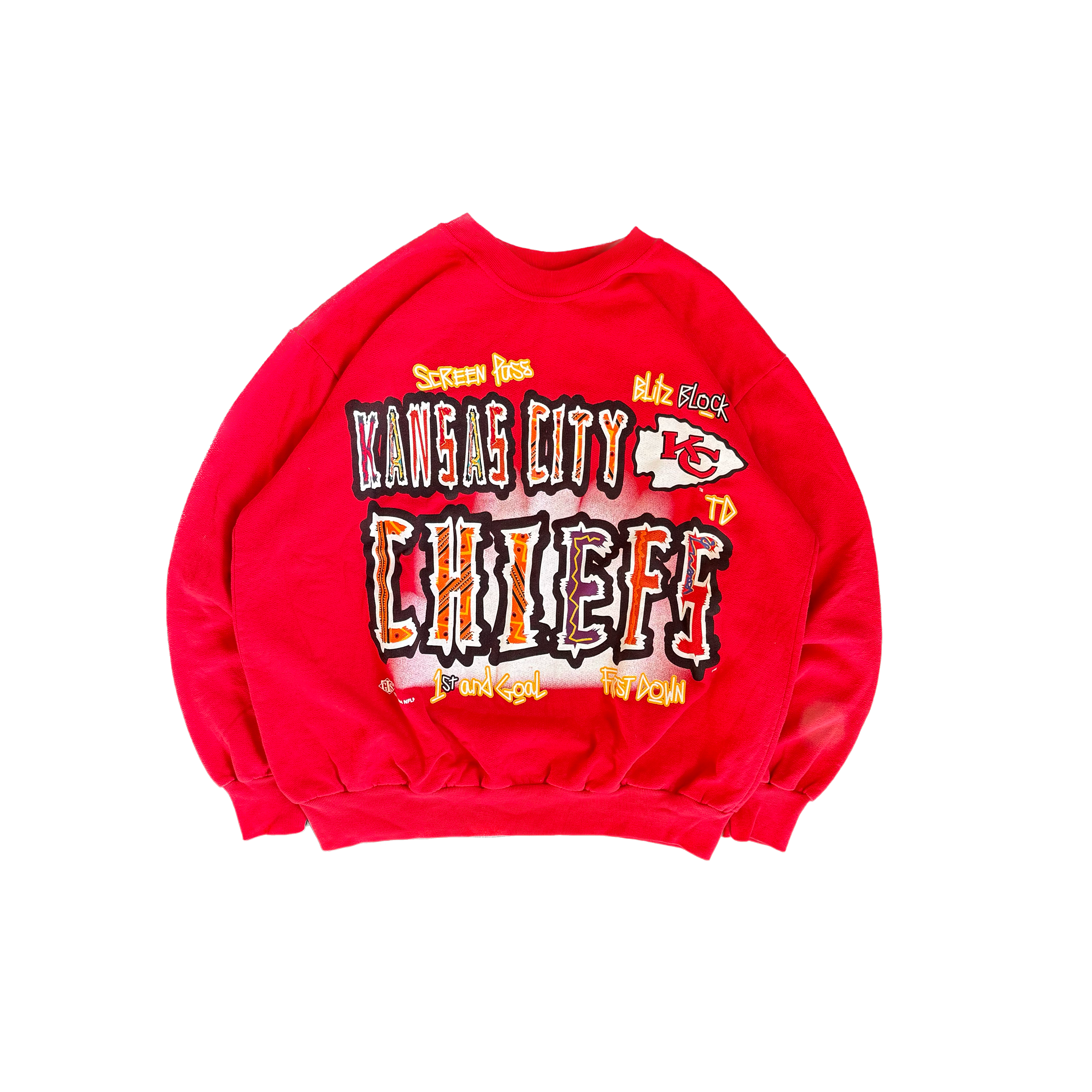 WESTSIDE STOREY VINTAGE | VINTAGE 90'S KC CHIEFS GRAFFITI SWEATSHIRT - RED - Westside Storey