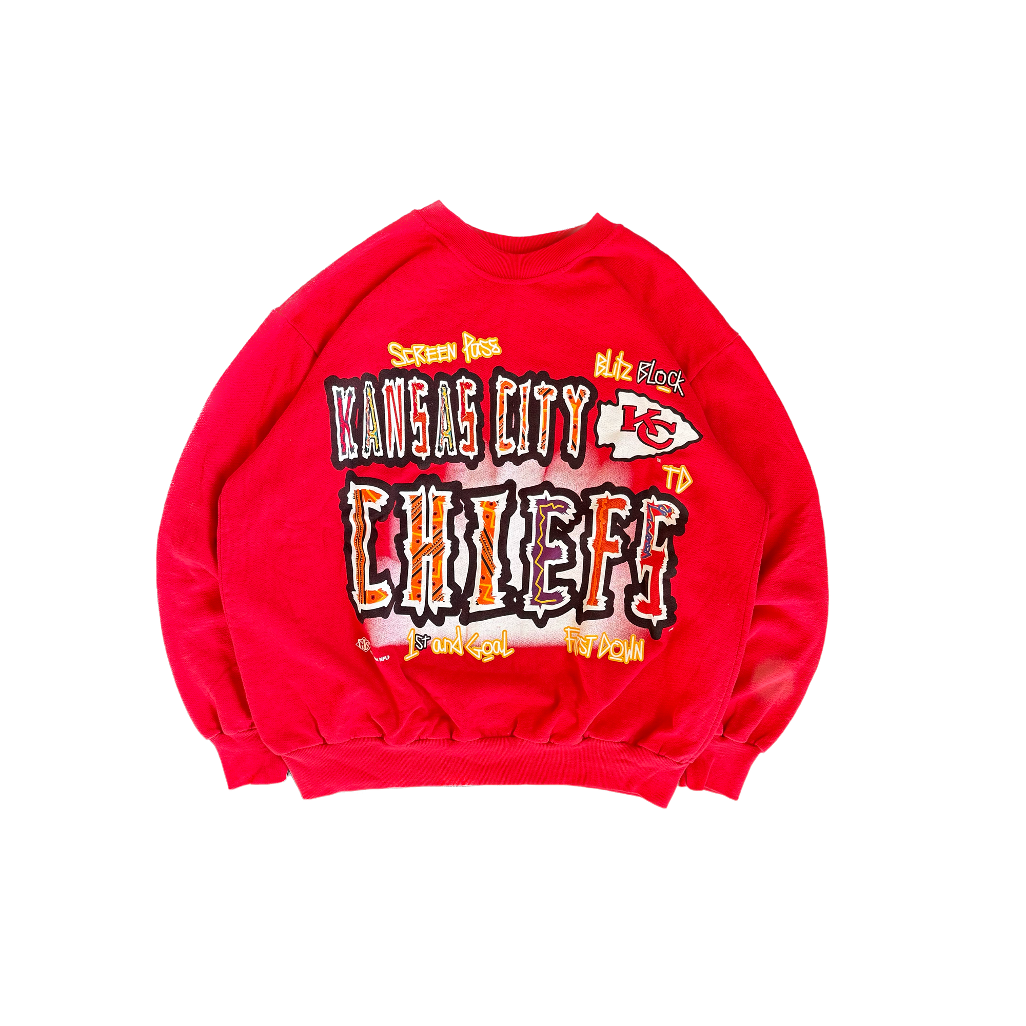 WESTSIDE STOREY VINTAGE | VINTAGE 90'S KC CHIEFS GRAFFITI SWEATSHIRT - RED - Westside Storey
