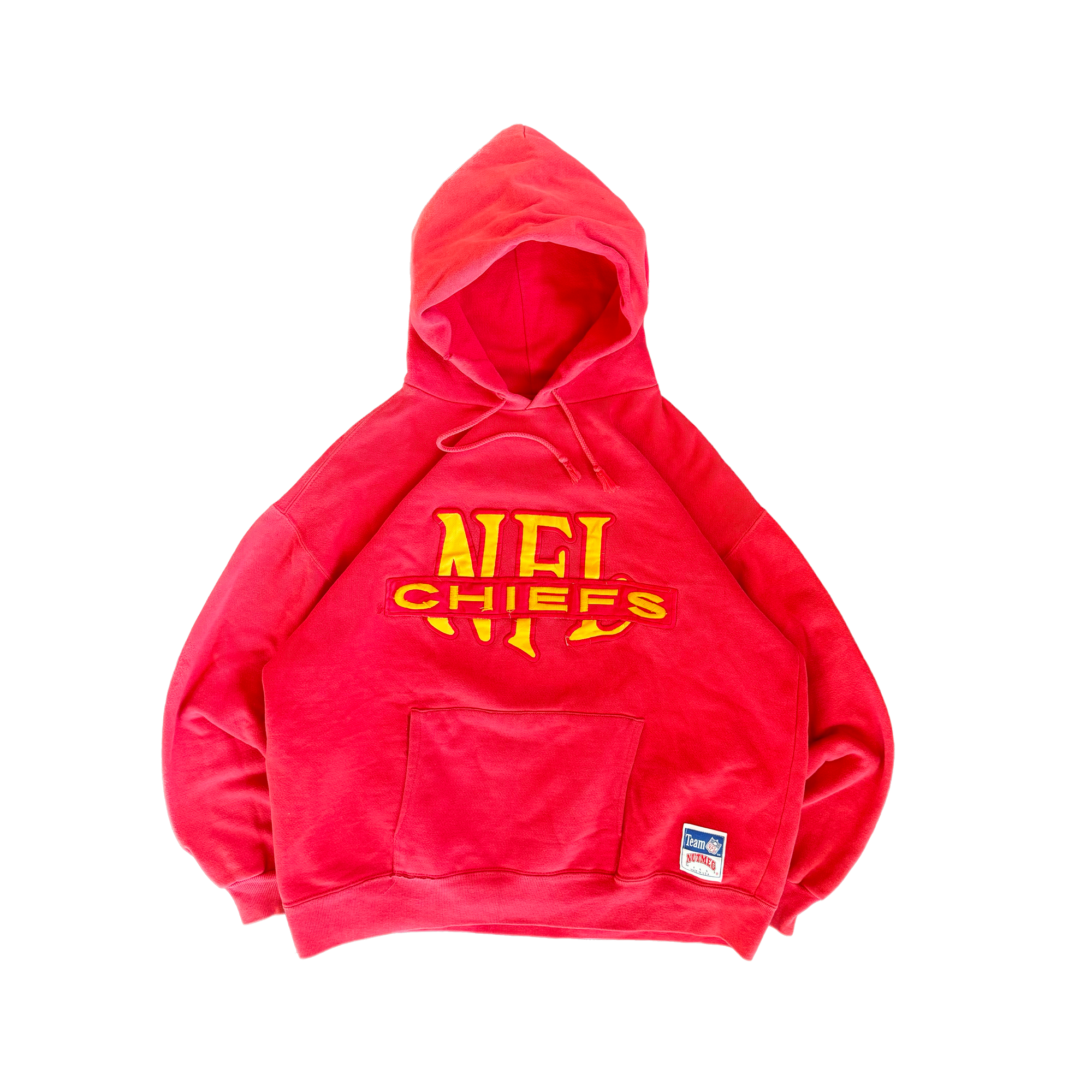 WESTSIDE STOREY VINTAGE | VINTAGE 90'S KC CHIEFS NUTMEG NFL PATCH HOODIE - RED - Westside Storey