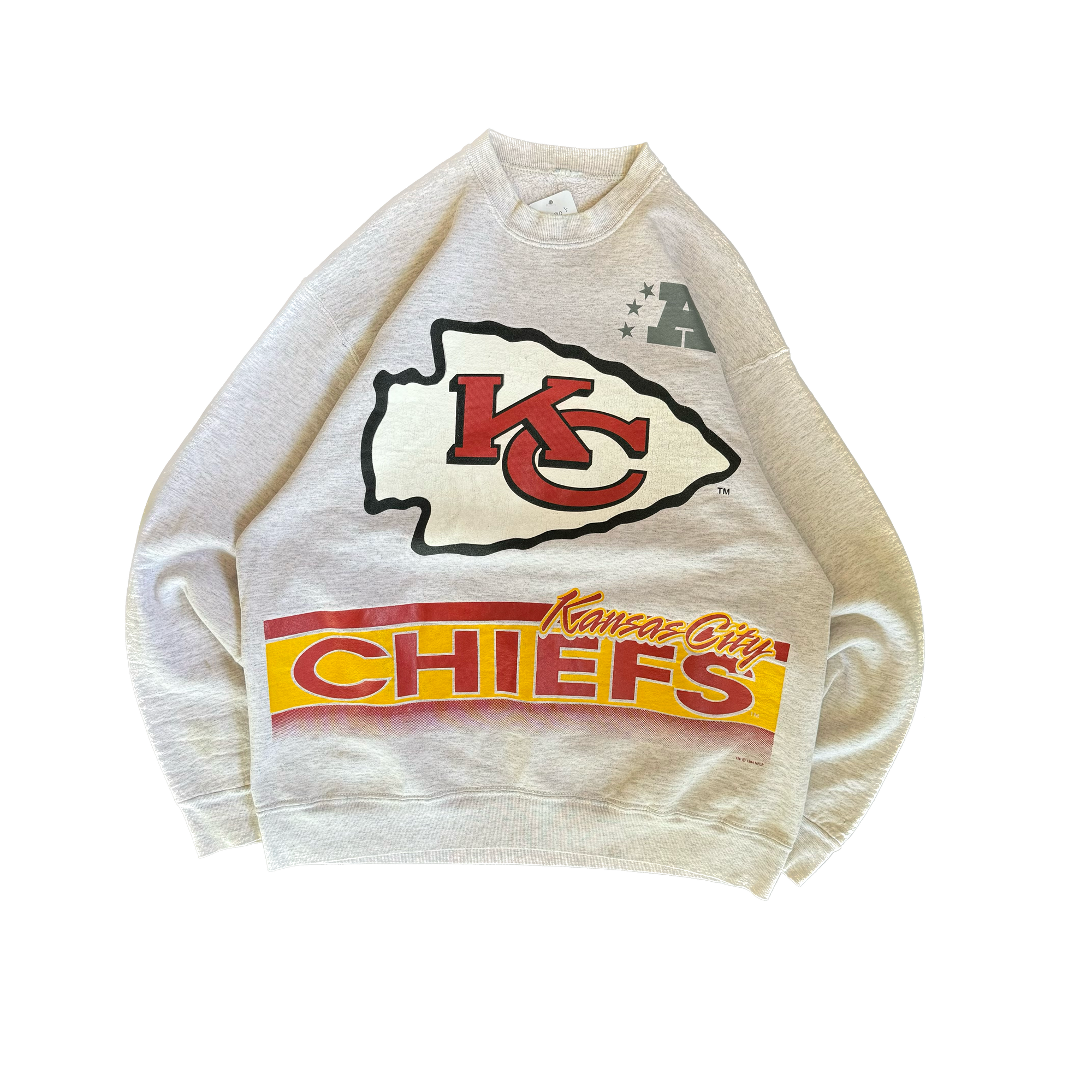 WESTSIDE STOREY VINTAGE | VINTAGE 90'S KC CHIEFS SALEM ALL OVER PRINT SWEATSHIRT - GRAY - Westside Storey