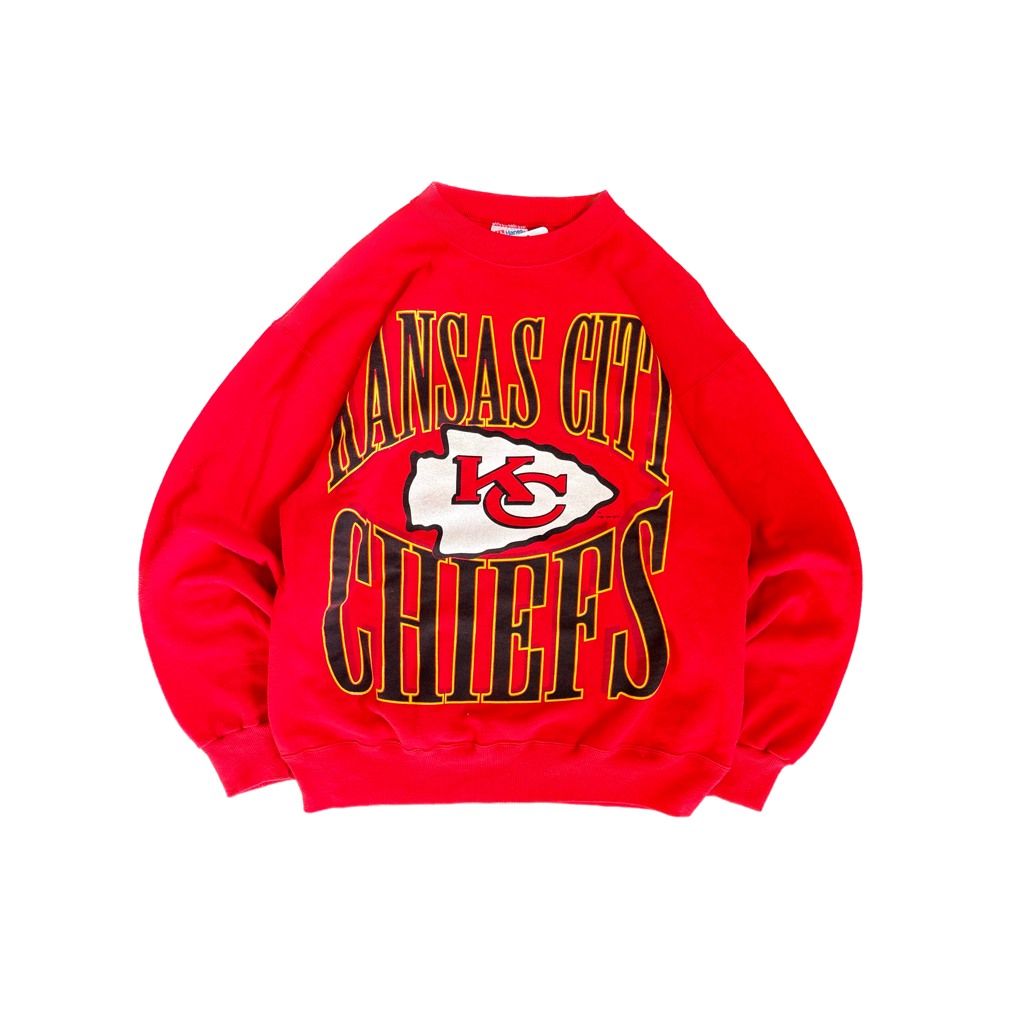 WESTSIDE STOREY VINTAGE | VINTAGE 90'S KC CHIEFS LARGE GRAPHIC SWEATSHIRT - RED - Westside Storey