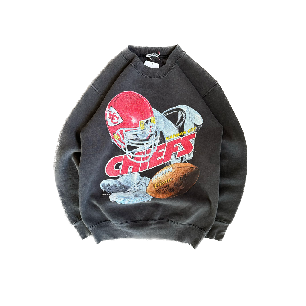 WESTSIDE STOREY VINTAGE | VINTAGE 90'S KC CHIEFS BLACK FADED SWEATSHIRT - BLACK - Westside Storey