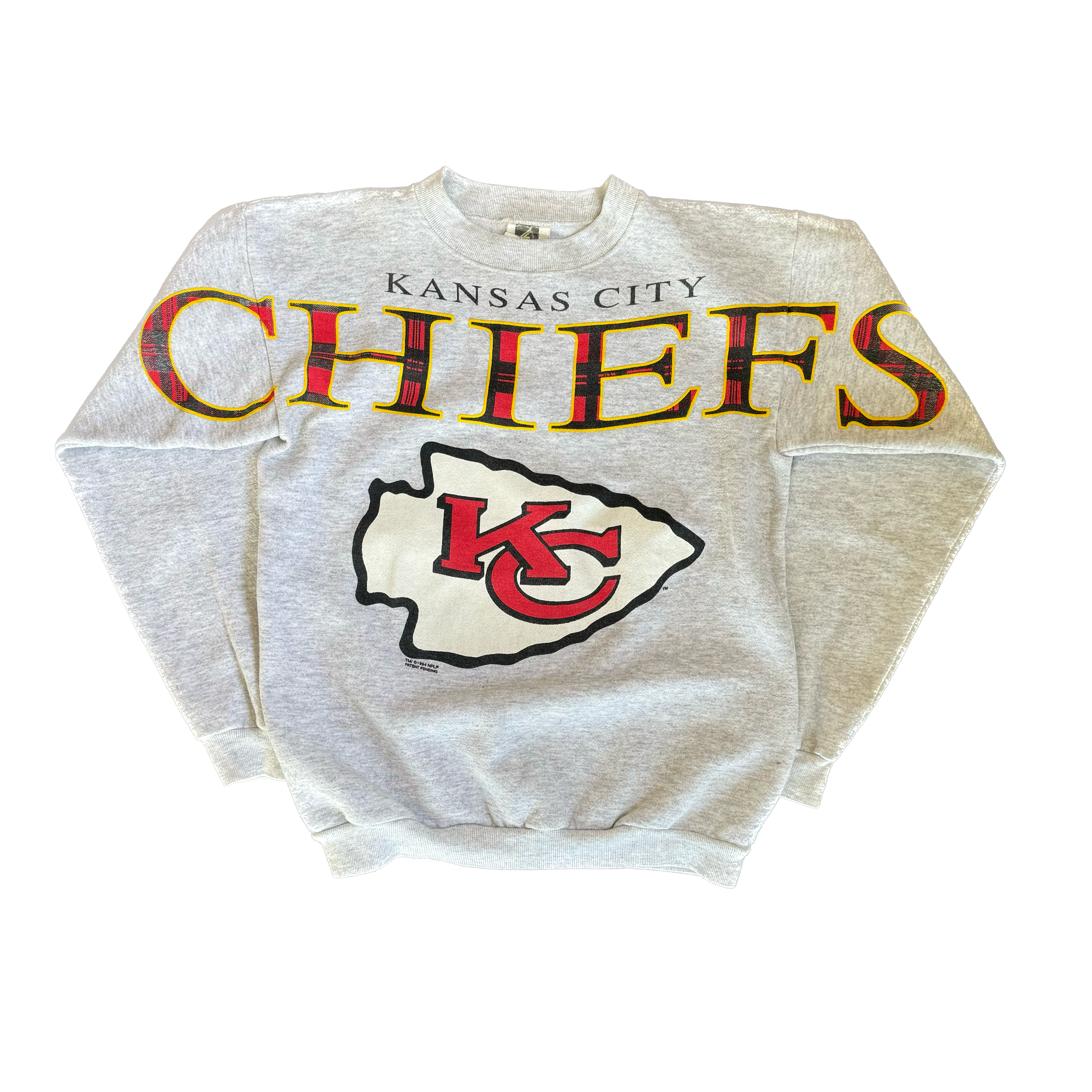 WESTSIDE STOREY VINTAGE | VINTAGE 90'S KC CHIEFS CLIFF ENGLE SPELLOUT SWEATSHIRT - GRAY - Westside Storey