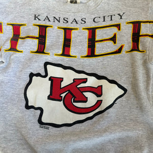 WESTSIDE STOREY VINTAGE | VINTAGE 90'S KC CHIEFS CLIFF ENGLE SPELLOUT SWEATSHIRT - GRAY - Westside Storey