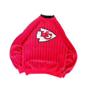 WESTSIDE STOREY VINTAGE | VINTAGE 90'S KC CHIEFS THE GAME STRIPED TURTLE NECK SWEATSHIRT - RED - Westside Storey