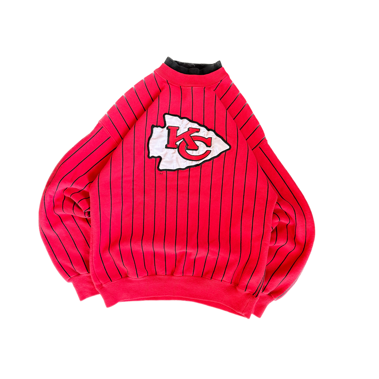 WESTSIDE STOREY VINTAGE | VINTAGE 90'S KC CHIEFS THE GAME STRIPED TURTLE NECK SWEATSHIRT - RED