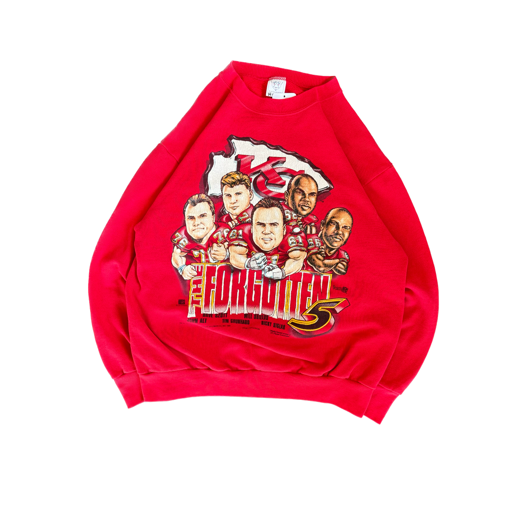 WESTSIDE STOREY VINTAGE | VINTAGE 90'S KC CHIEFS CARACATURE FORGOTTEN 5 SWEATSHIRT - RED - Westside Storey