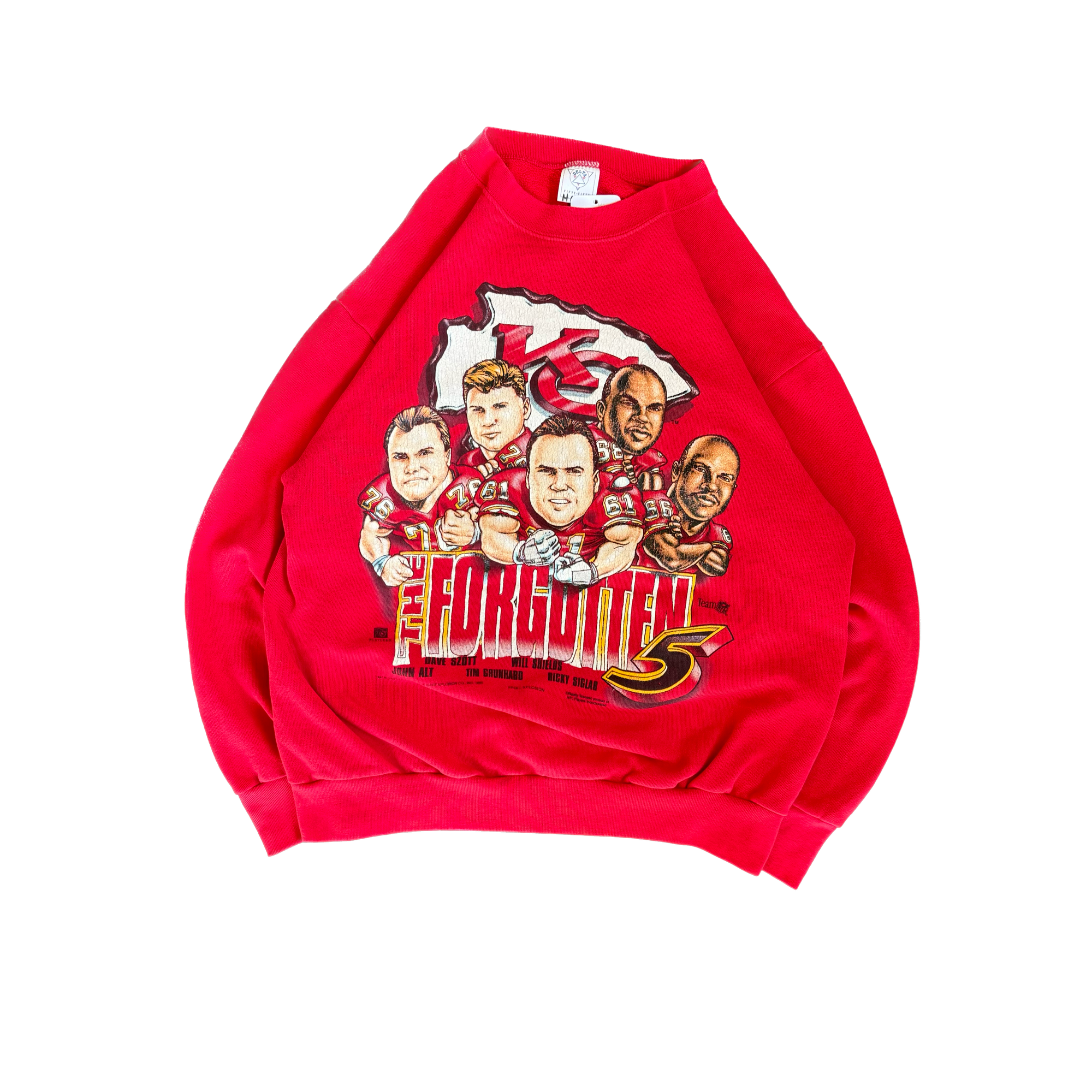 WESTSIDE STOREY VINTAGE | VINTAGE 90'S KC CHIEFS CARACATURE FORGOTTEN 5 SWEATSHIRT - RED - Westside Storey