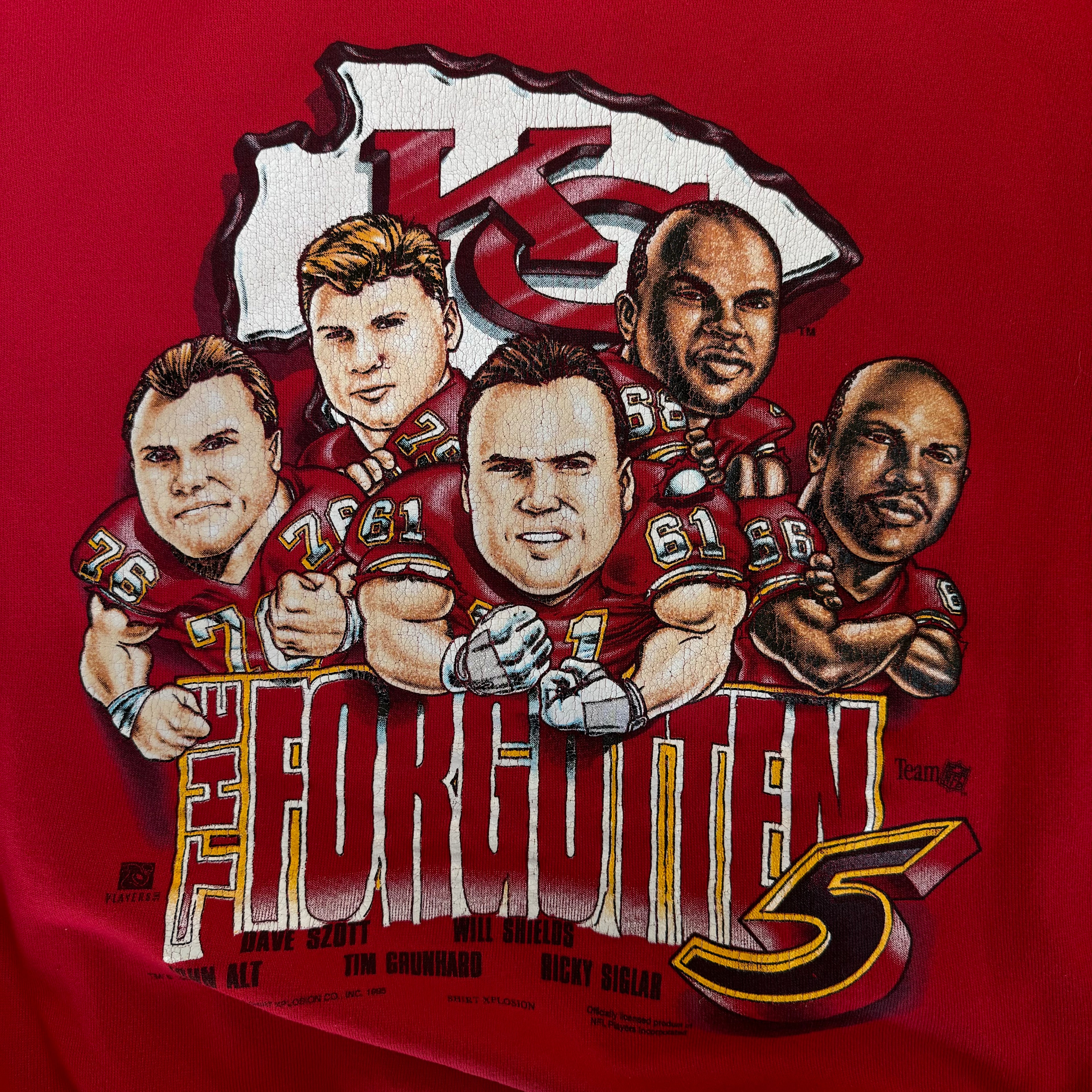 WESTSIDE STOREY VINTAGE | VINTAGE 90'S KC CHIEFS CARACATURE FORGOTTEN 5 SWEATSHIRT - RED - Westside Storey