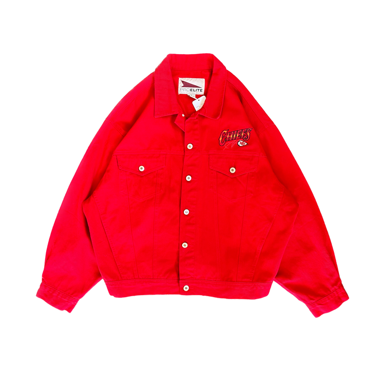 WESTSIDE STOREY VINTAGE | VINTAGE 90'S KC CHIEFS RED DENIM EMBROIDERED JACKET - RED