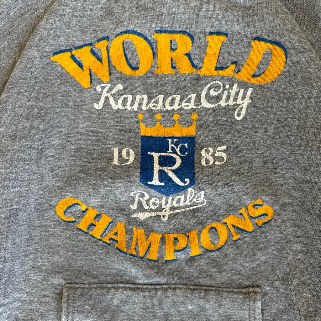 WESTSIDE STOREY VINTAGE | VINTAGE 1985 KC ROYALS WORLD CHAMPS HOODIE - GRAY - Westside Storey