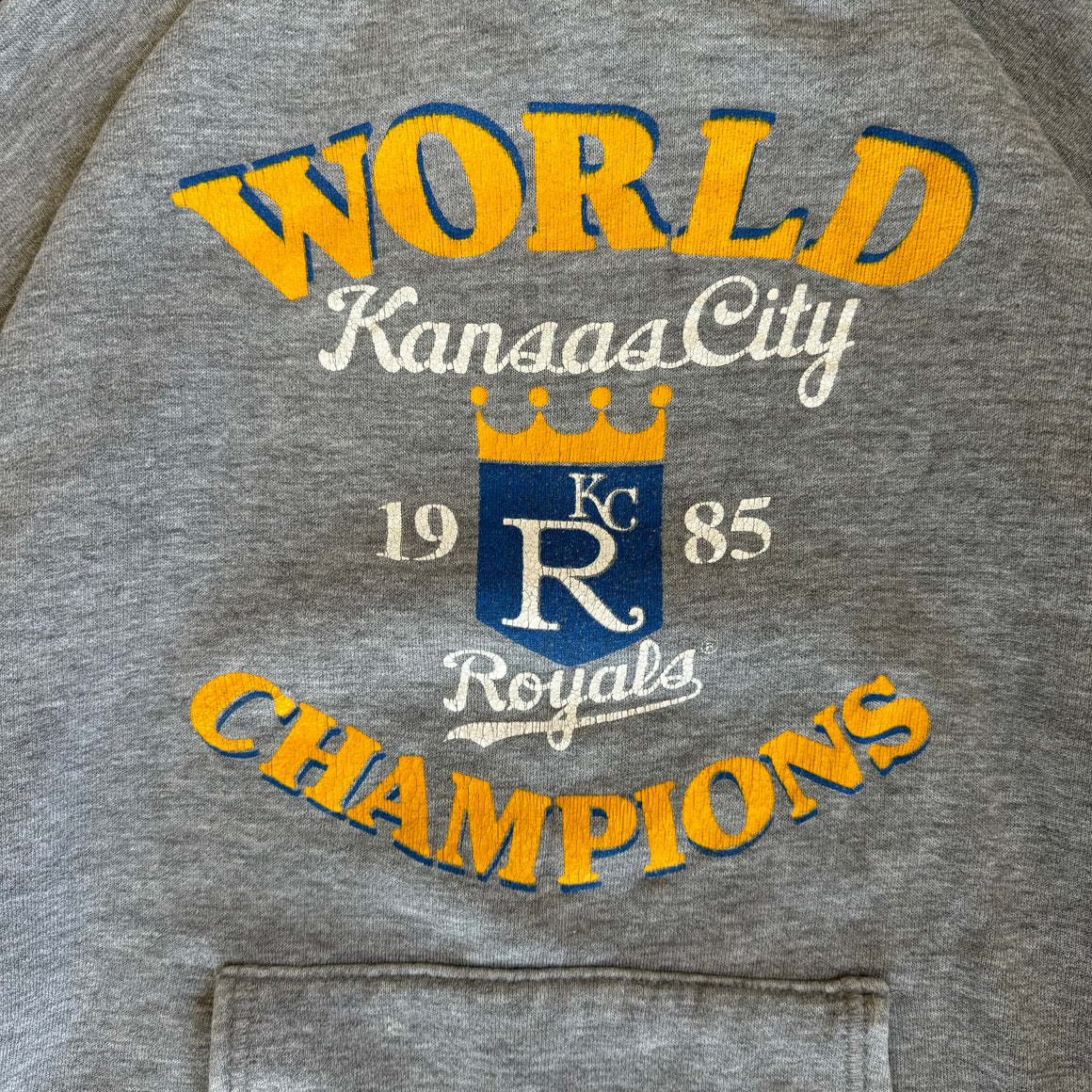 WESTSIDE STOREY VINTAGE VINTAGE 1985 KC ROYALS WORLD CHAMPS HOODIE GRAY