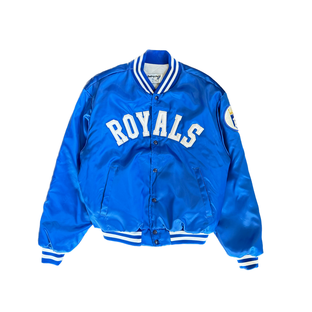 WESTSIDE STOREY VINTAGE | VINTAGE 90'S KC ROYALS SWINGSTER SATIN BOMBER - BLUE - Westside Storey