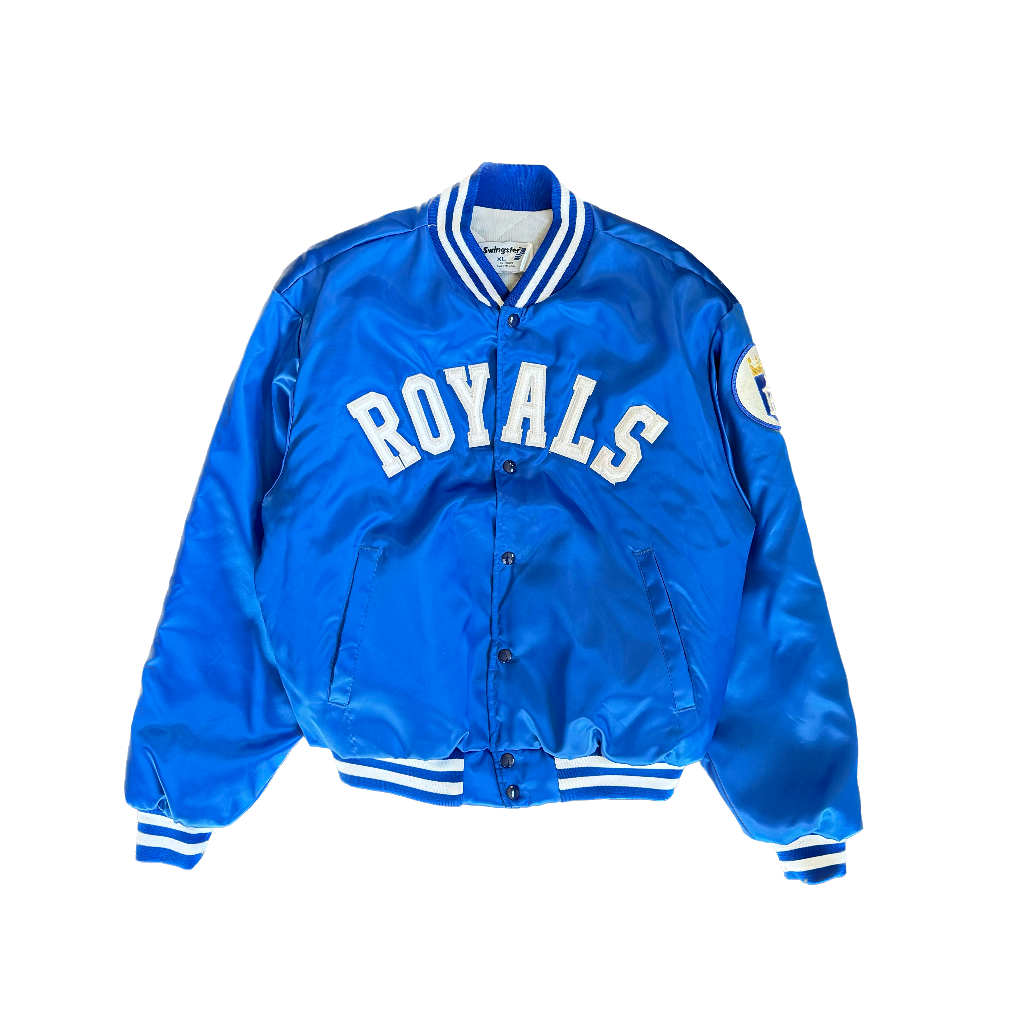 WESTSIDE STOREY VINTAGE | VINTAGE 90'S KC ROYALS SWINGSTER SATIN BOMBER - BLUE - Westside Storey