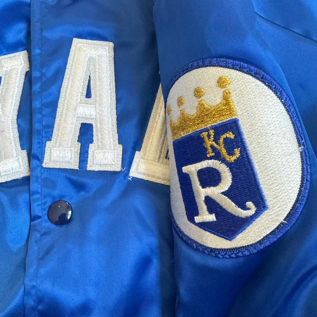 WESTSIDE STOREY VINTAGE | VINTAGE 90'S KC ROYALS SWINGSTER SATIN BOMBER - BLUE - Westside Storey