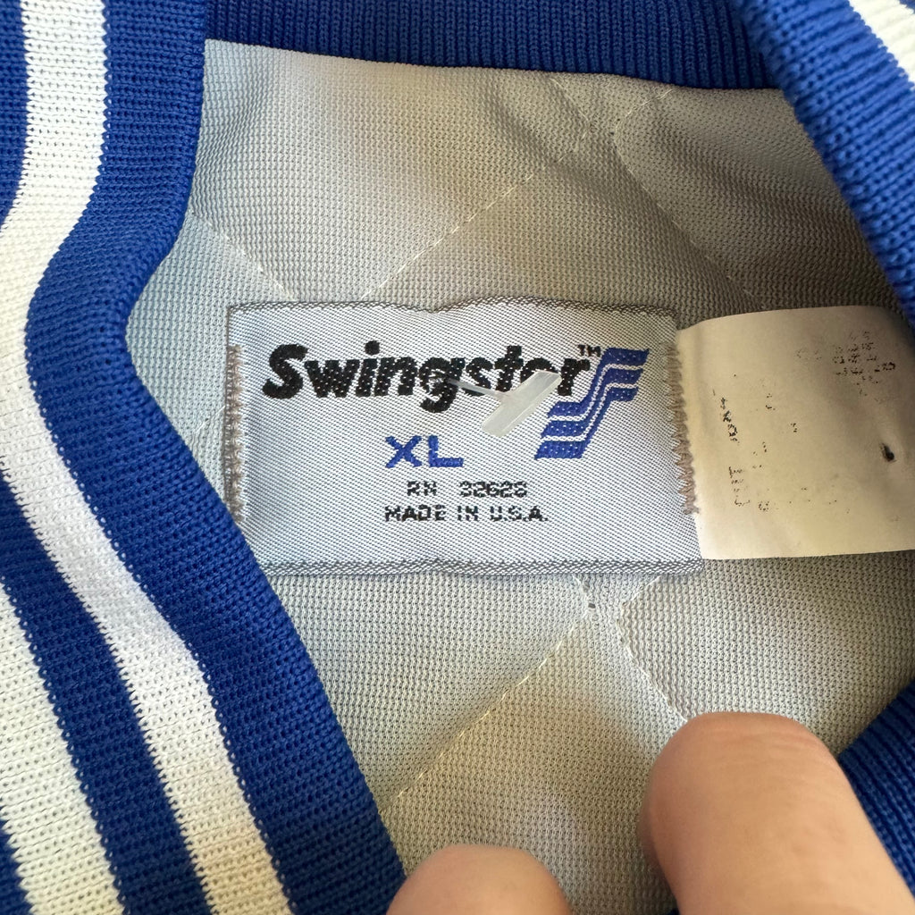WESTSIDE STOREY VINTAGE | VINTAGE 90'S KC ROYALS SWINGSTER SATIN BOMBER - BLUE - Westside Storey