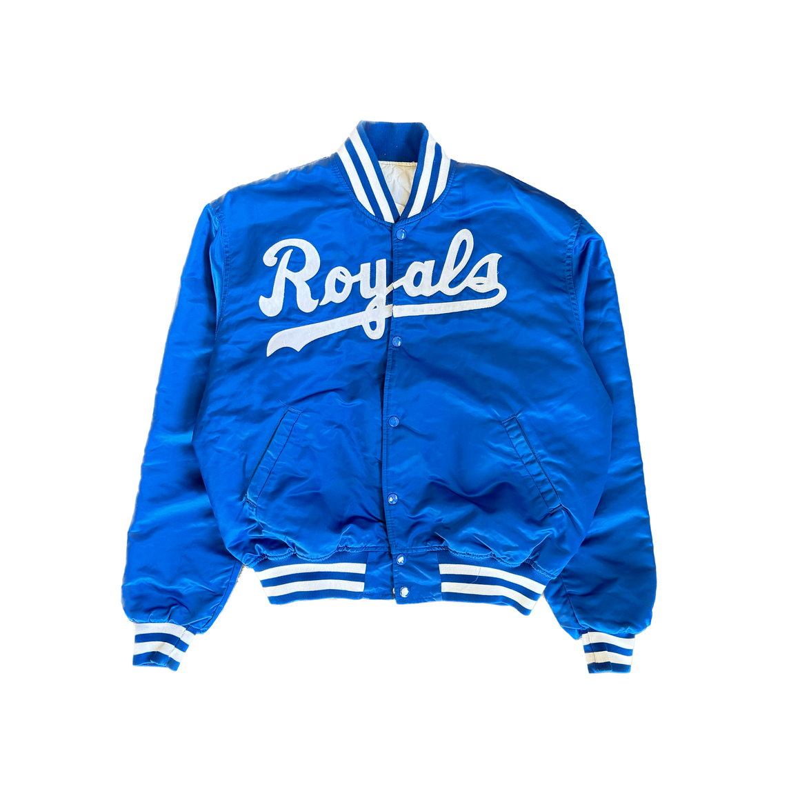 WESTSIDE STOREY VINTAGE | VINTAGE 90'S KC ROYALS STARTER DIAMOND COLLECTION SATIN BOMBER JACKET - BLUE