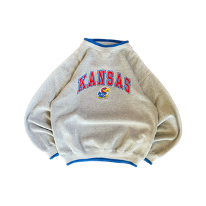 WESTSIDE STOREY VINTAGE | VINTAGE 90S LOGO ATHLETIC SPECKLE GRAY KANSAS JAYHAWKS SWEATSHIRT - GRAY - Westside Storey