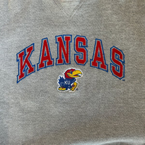 WESTSIDE STOREY VINTAGE | VINTAGE 90S LOGO ATHLETIC SPECKLE GRAY KANSAS JAYHAWKS SWEATSHIRT - GRAY - Westside Storey