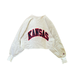 WESTSIDE STOREY VINTAGE | VINTAGE 90'S CHAMPION REVERSE WEAVE KANSAS CROP SWEATSHIRT - GRAY - Westside Storey