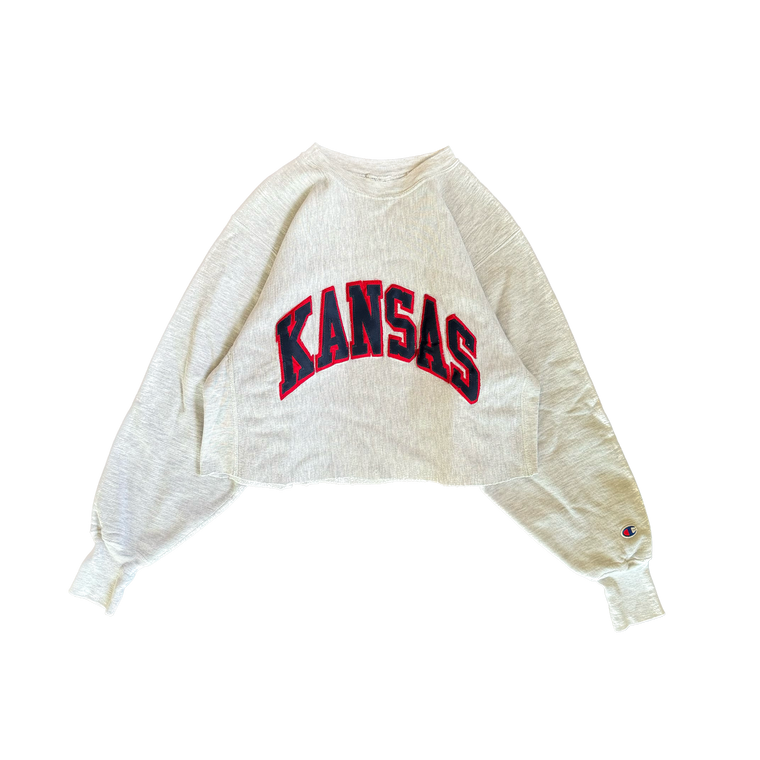 WESTSIDE STOREY VINTAGE | VINTAGE 90'S CHAMPION REVERSE WEAVE KANSAS CROP SWEATSHIRT - GRAY