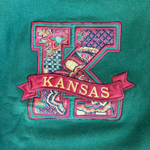 WESTSIDE STOREY VINTAGE | VINTAGE 90'S JANSPORT HEAVY REVERSE WEAVE KANSAS UNIVERSITY PAISLEY SWEATSHIRT - GREEN - Westside Storey