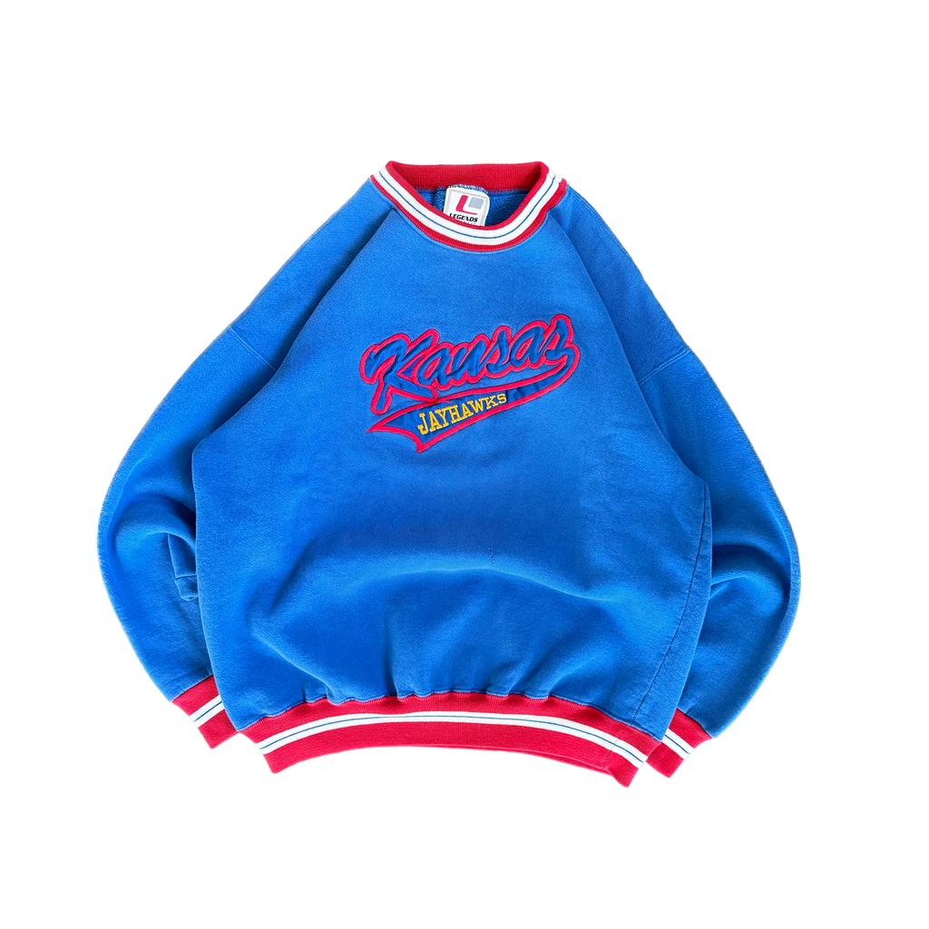 WESTSIDE STOREY VINTAGE | VINTAGE 90'S LEGENDS KANSAS JAYHAWKS SWEATSHIRT - BLUE - Westside Storey