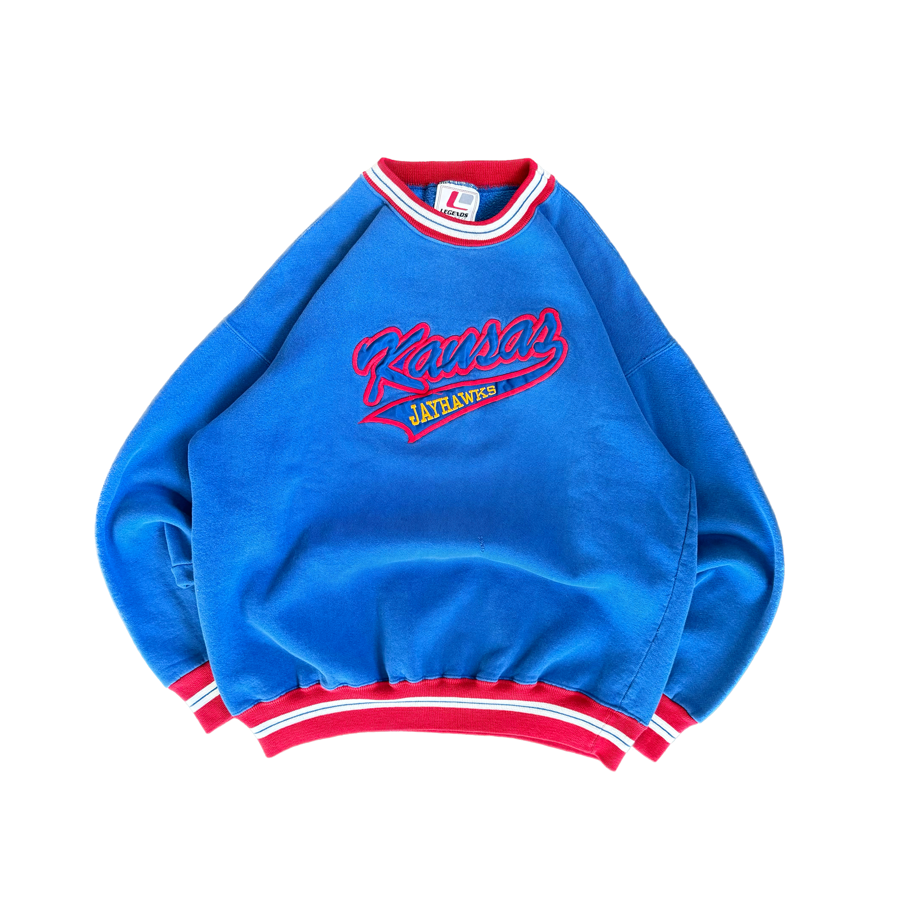 WESTSIDE STOREY VINTAGE | VINTAGE 90'S LEGENDS KANSAS JAYHAWKS SWEATSHIRT - BLUE - Westside Storey