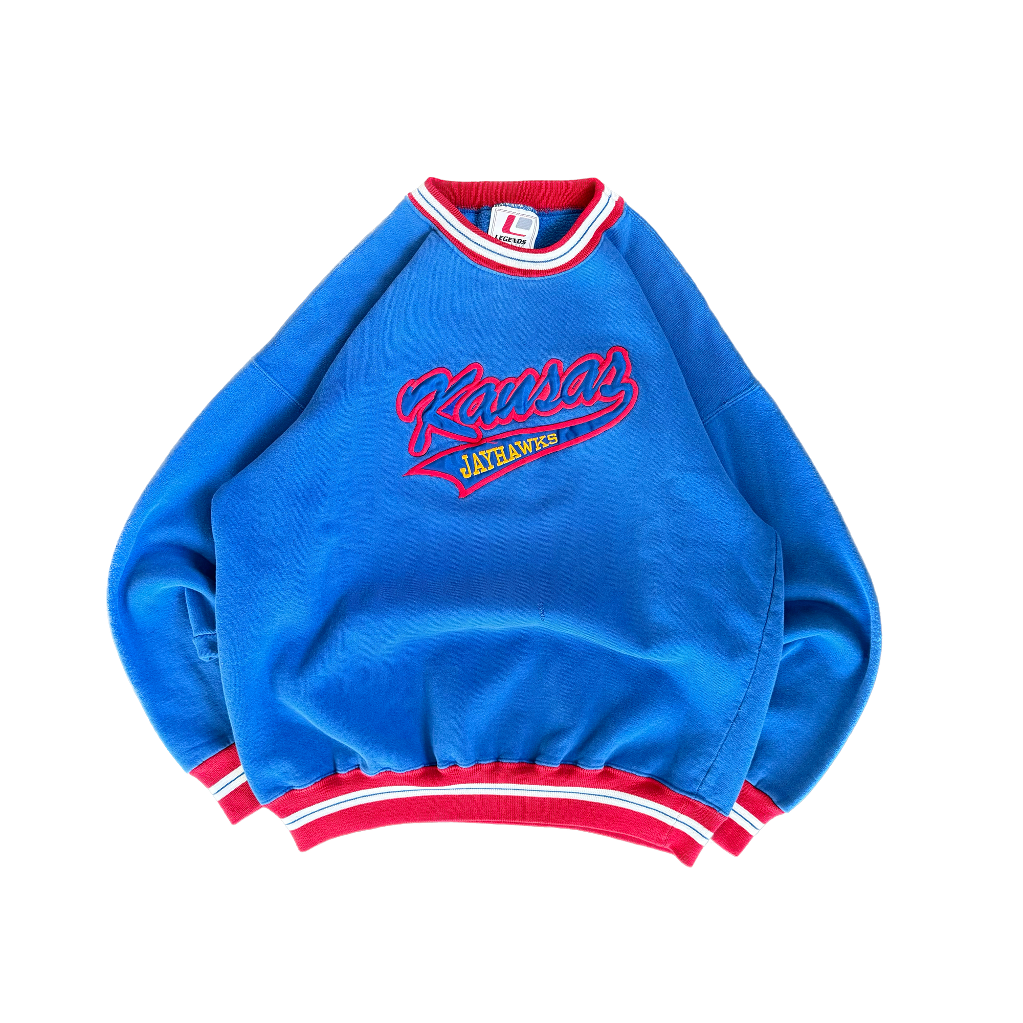 WESTSIDE STOREY VINTAGE | VINTAGE 90'S LEGENDS KANSAS JAYHAWKS SWEATSHIRT - BLUE - Westside Storey