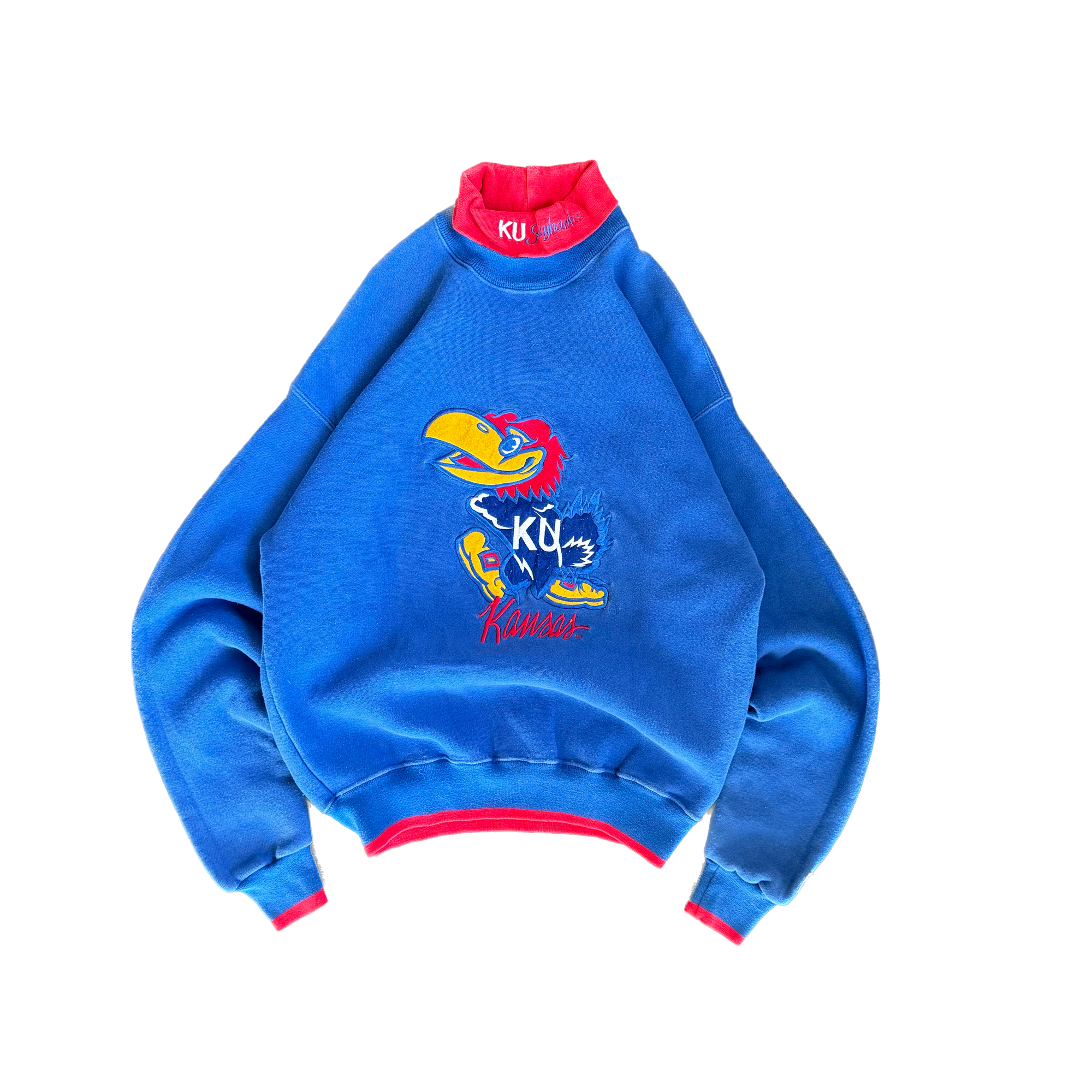 WESTSIDE STOREY VINTAGE | VINTAGE 90'S THE GAME KANSAS JAYHAWKS TURTLE NECK SWEATSHIRT - BLUE - Westside Storey