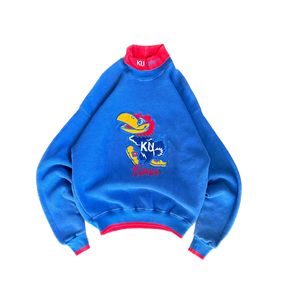 WESTSIDE STOREY VINTAGE | VINTAGE 90'S THE GAME KANSAS JAYHAWKS TURTLE NECK SWEATSHIRT - BLUE - Westside Storey