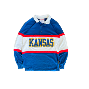 WESTSIDE STOREY VINTAGE | VINTAGE 70'S-80'S NUTMEG KANSAS JAYHAWKS RUGBY POLO - BLUE - Westside Storey