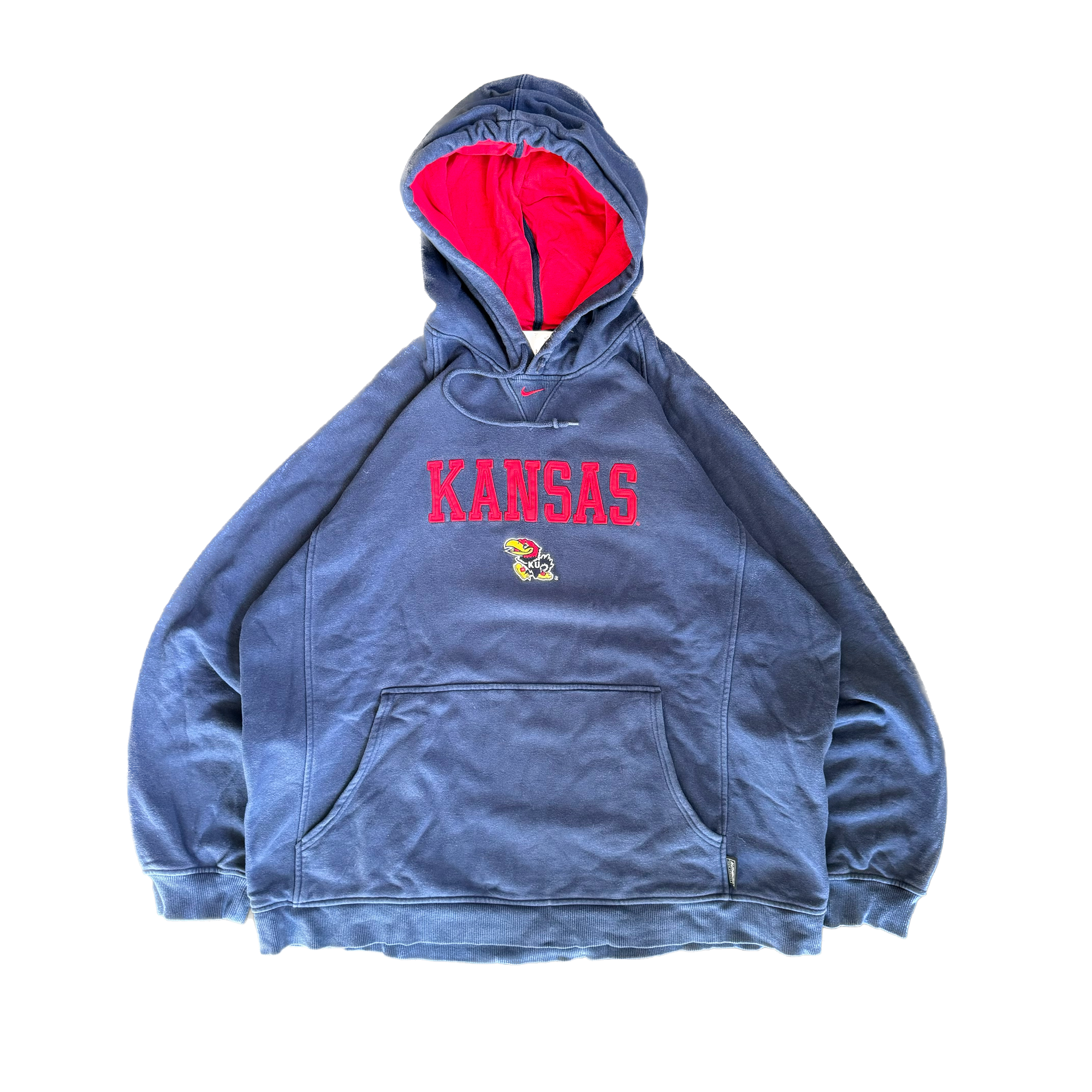 WESTSIDE STOREY VINTAGE | VINTAGE 90'S NIKE MIDDLE SWOOSH KANSAS JAYHAWKS HOODIE - NAVY - Westside Storey
