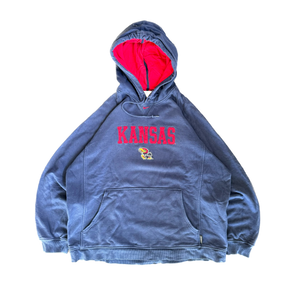 WESTSIDE STOREY VINTAGE | VINTAGE 90'S NIKE MIDDLE SWOOSH KANSAS JAYHAWKS HOODIE - NAVY - Westside Storey
