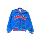 WESTSIDE STOREY VINTAGE | VINTAGE 90'S CLEAN KANSAS UNIVERSITY SATIN BOMBER JACKET - BLUE - Westside Storey