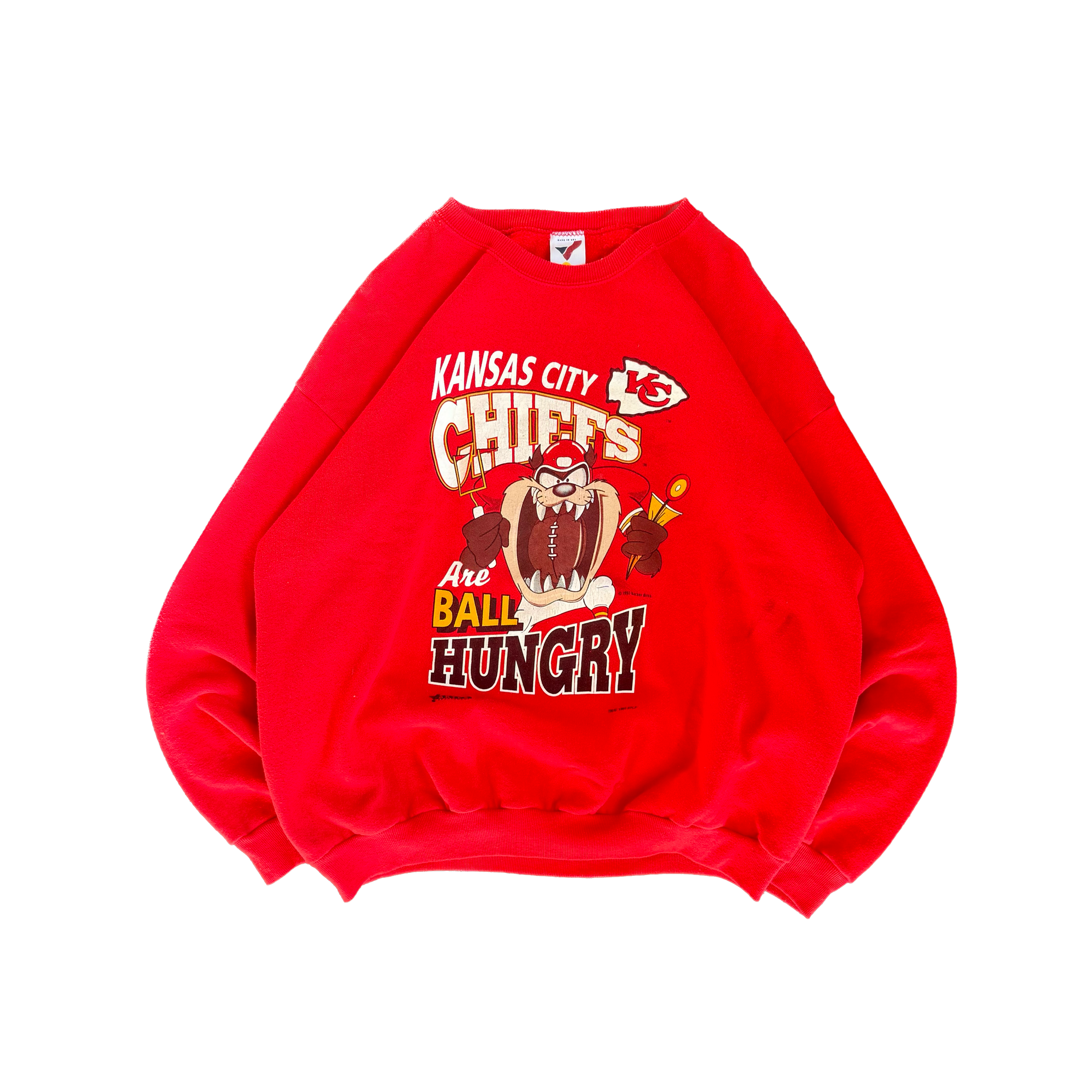 WESTSIDE STOREY VINTAGE | VINTAGE90'S KC CHIEFS TAZ HUNGRY SWEATSHIRT - RED - Westside Storey