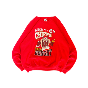 WESTSIDE STOREY VINTAGE | VINTAGE90'S KC CHIEFS TAZ HUNGRY SWEATSHIRT - RED - Westside Storey
