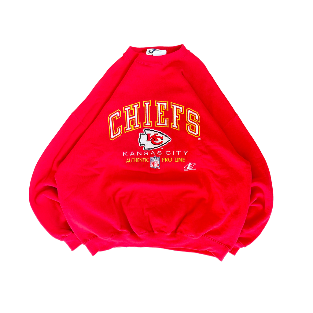 WESTSIDE STOREY VINTAGE | VINTAGE 90'S KC CHIEFS LOGO ATHLETIC EMBROIDERED SWEATSHIRT - RED - Westside Storey