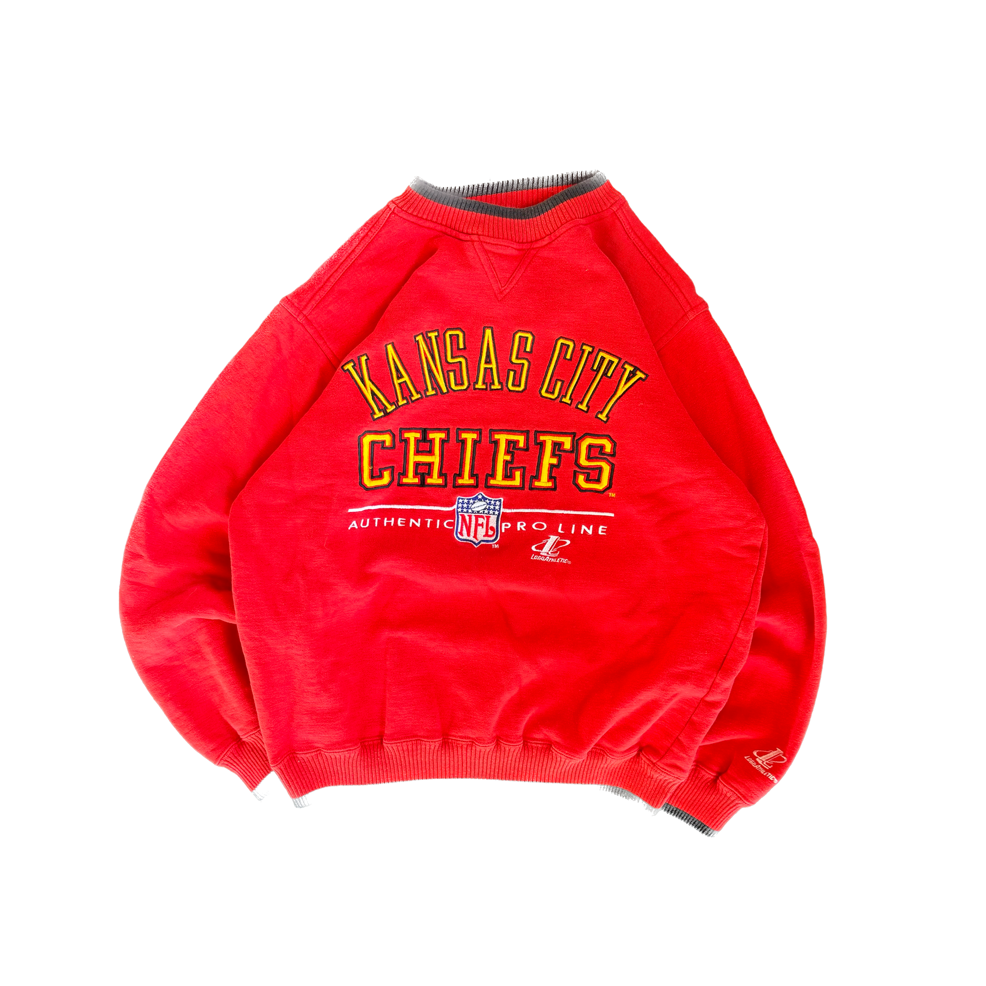 WESTSIDE STOREY VINTAGE | VINTAGE 90'S KC CHIEFS PROLINE LOGO ATHLETIC EMBROIDERED SWEATSHIRT - RED - Westside Storey