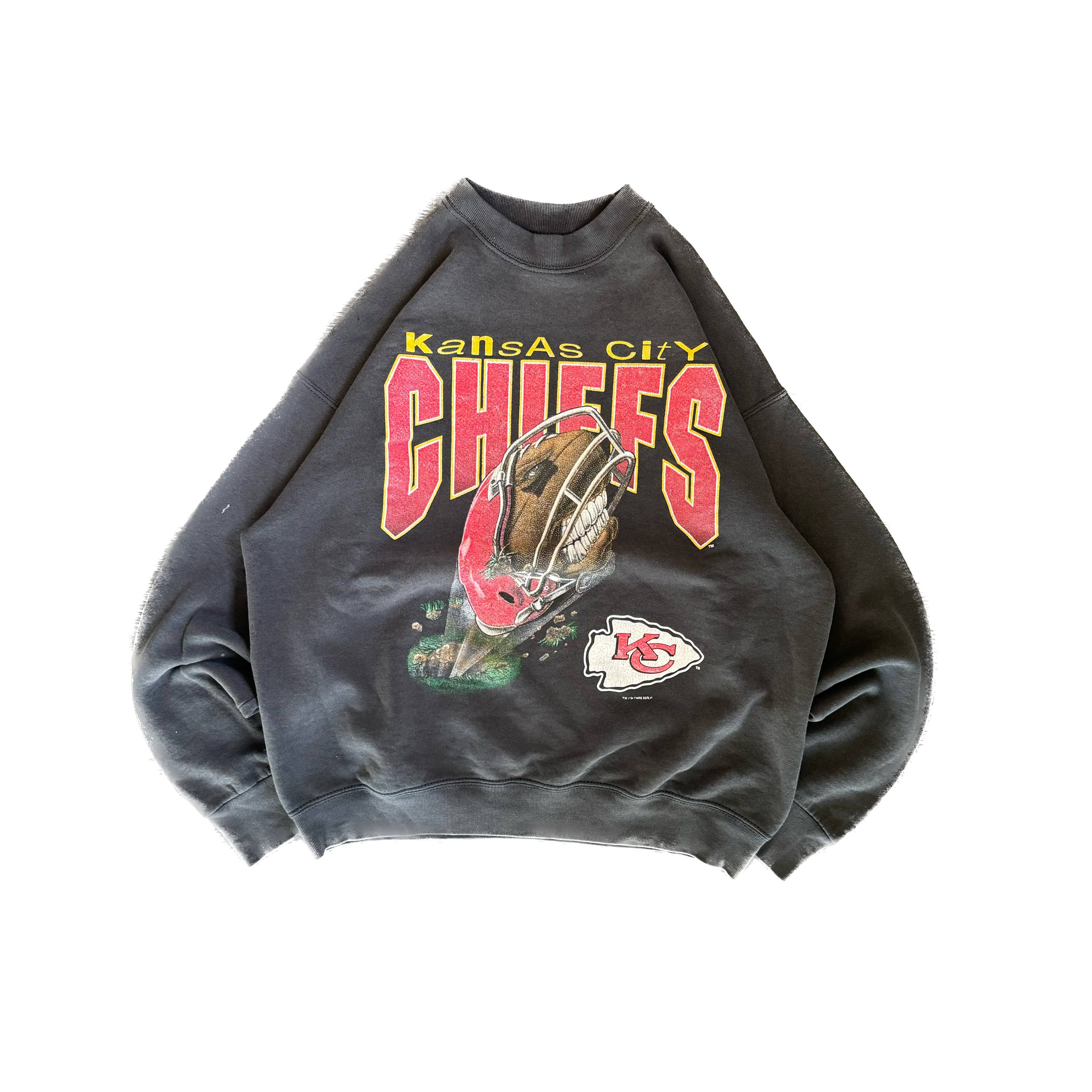 WESTSIDE STOREY VINTAGE | VINTAGE 90'S KC CHIEFS FOOTBALL TEETH SWEATSHIRT - BLACK - Westside Storey
